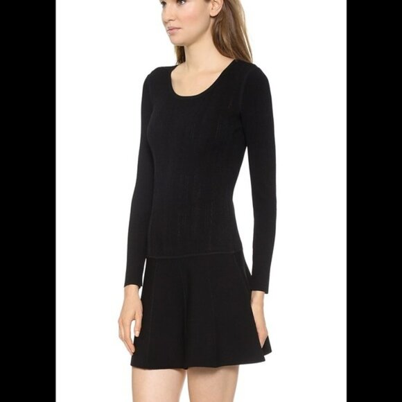 Rag & Bone Isla Black Knit Long Sleeve Fit & Flare Scoop Neck Mini Dress Medium - Picture 14 of 16